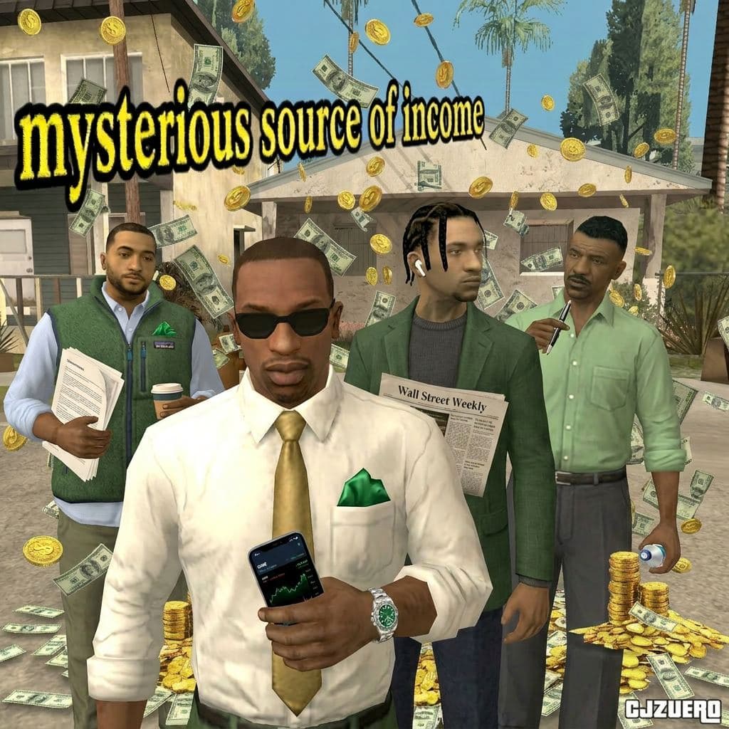 Anime girl with INCOME cap holding ETH/BTC charts